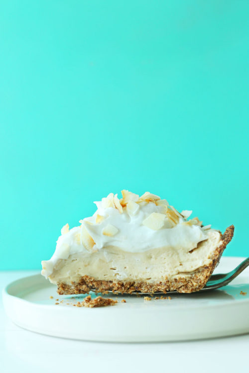 Slice of our delicious Coconut Cream Pie recipe for a gluten-free vegan dessert