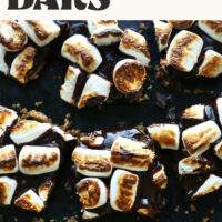 Overhead shot of a tray of vegan gluten-free s'mores bars made with just 10 ingredients