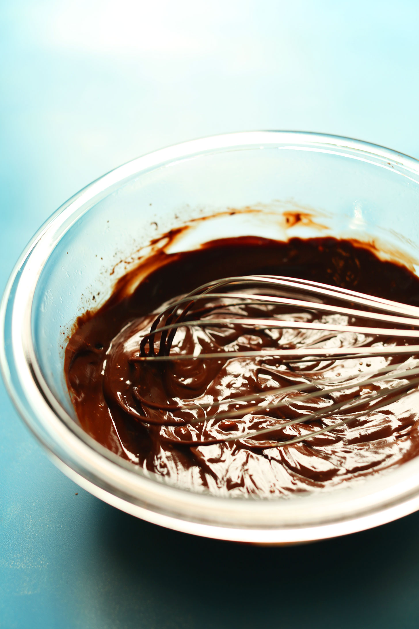 Whisking ingredients for the ganache topping for our Almond Butter Cup Bars