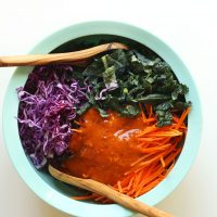 Big bowl of ingredients for our crunchy Asian Kale Salad recipe