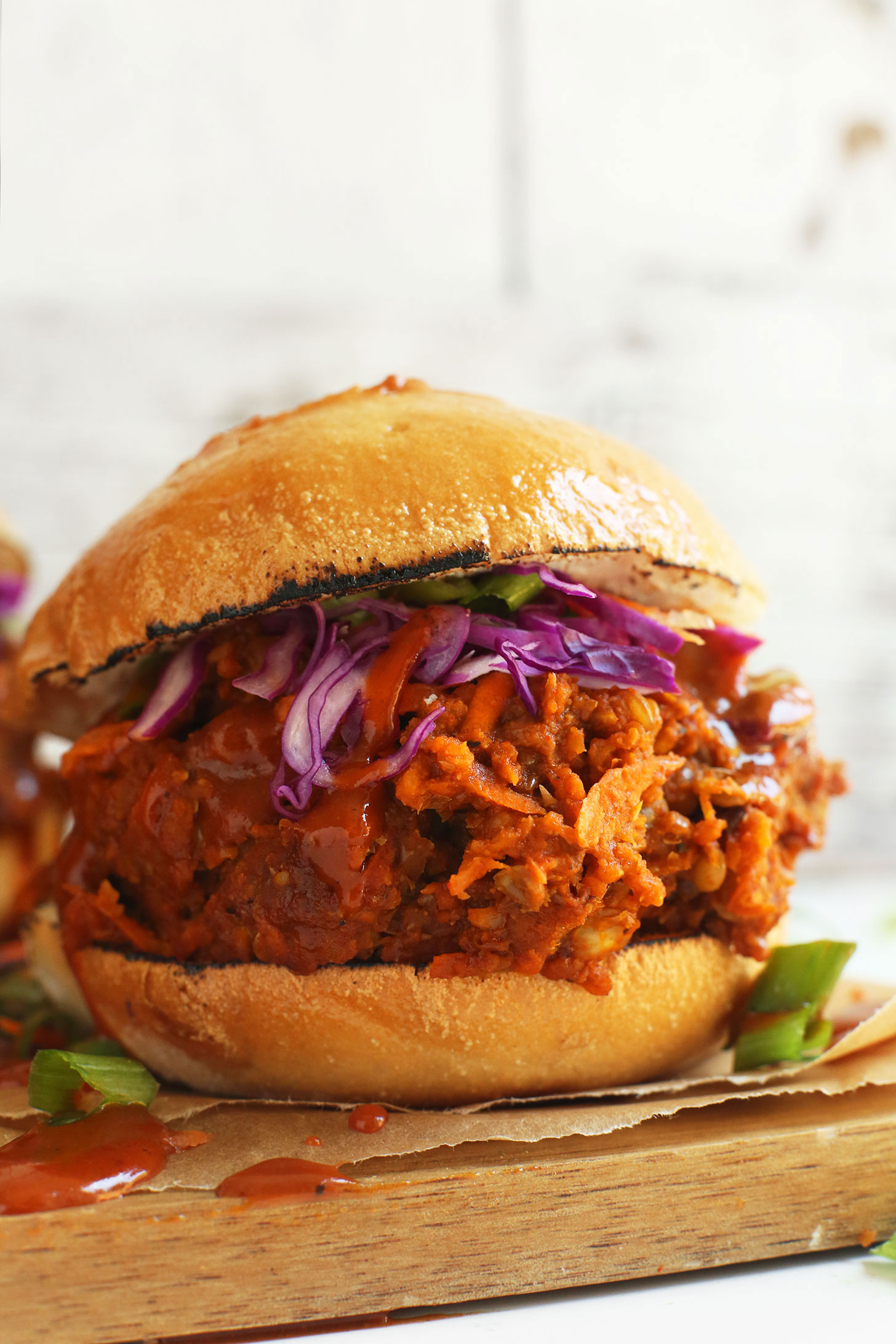 Vegan Pulled Pork Sandwich made from lentils