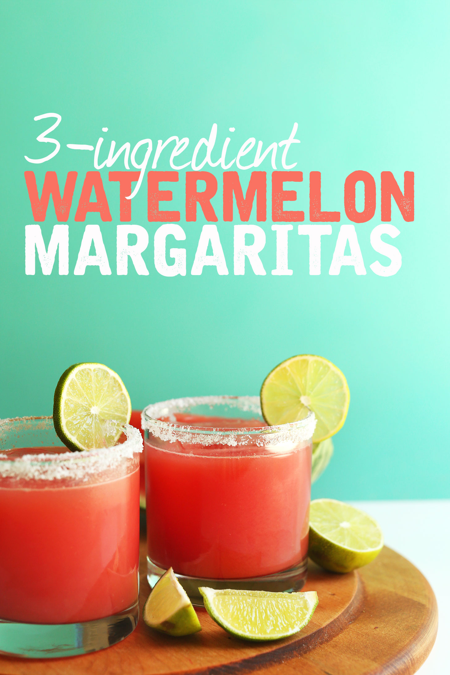Glasses of Watermelon Margaritas for an easy vegan summer drink recipe