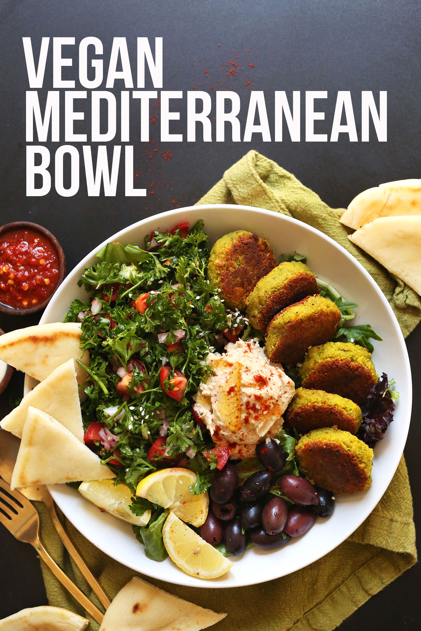 Serving of our Vegan Mediterranean Bowl recipe for a healthy plant-based dinner