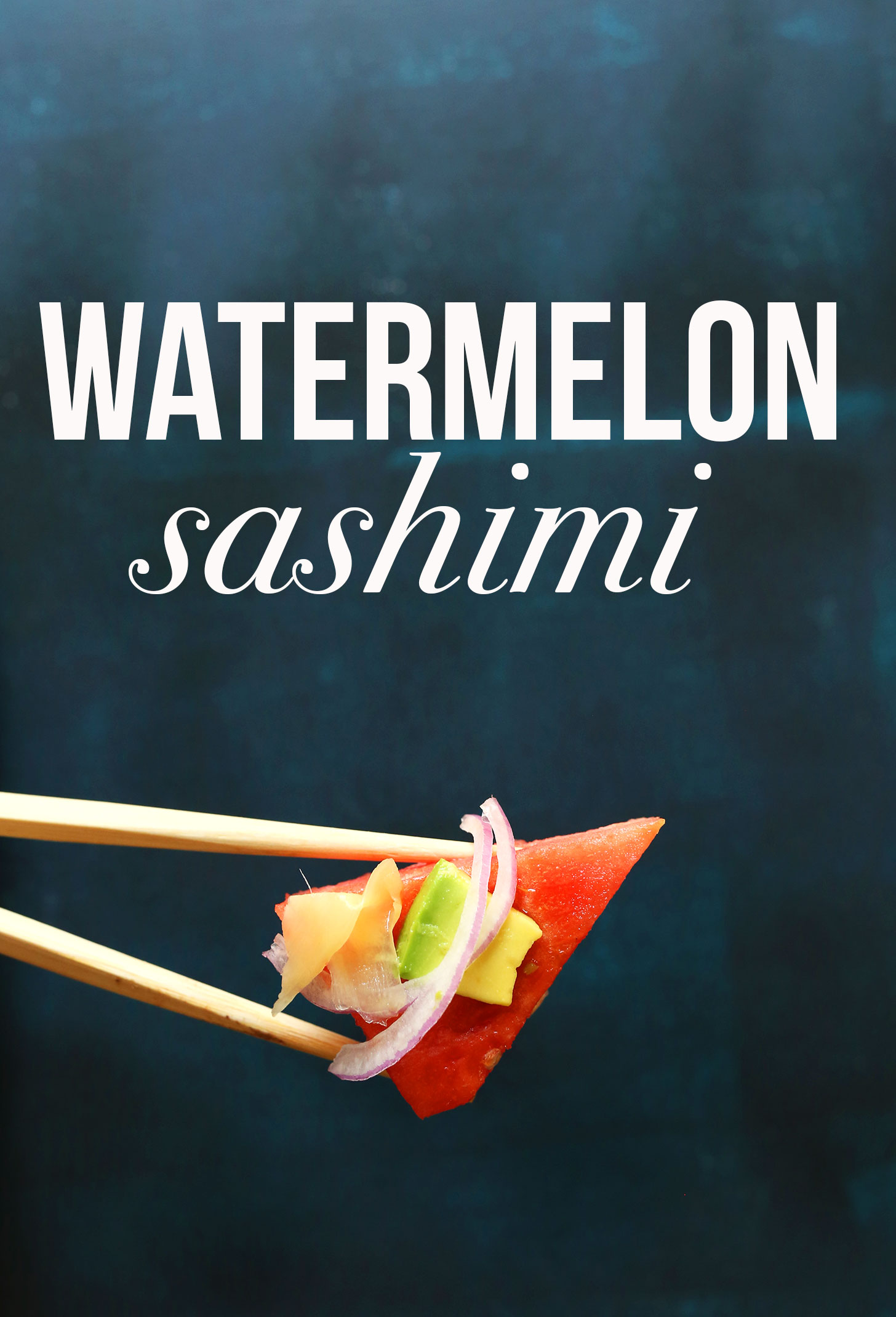 Using chopsticks to pick up a piece of vegan Watermelon Sashimi