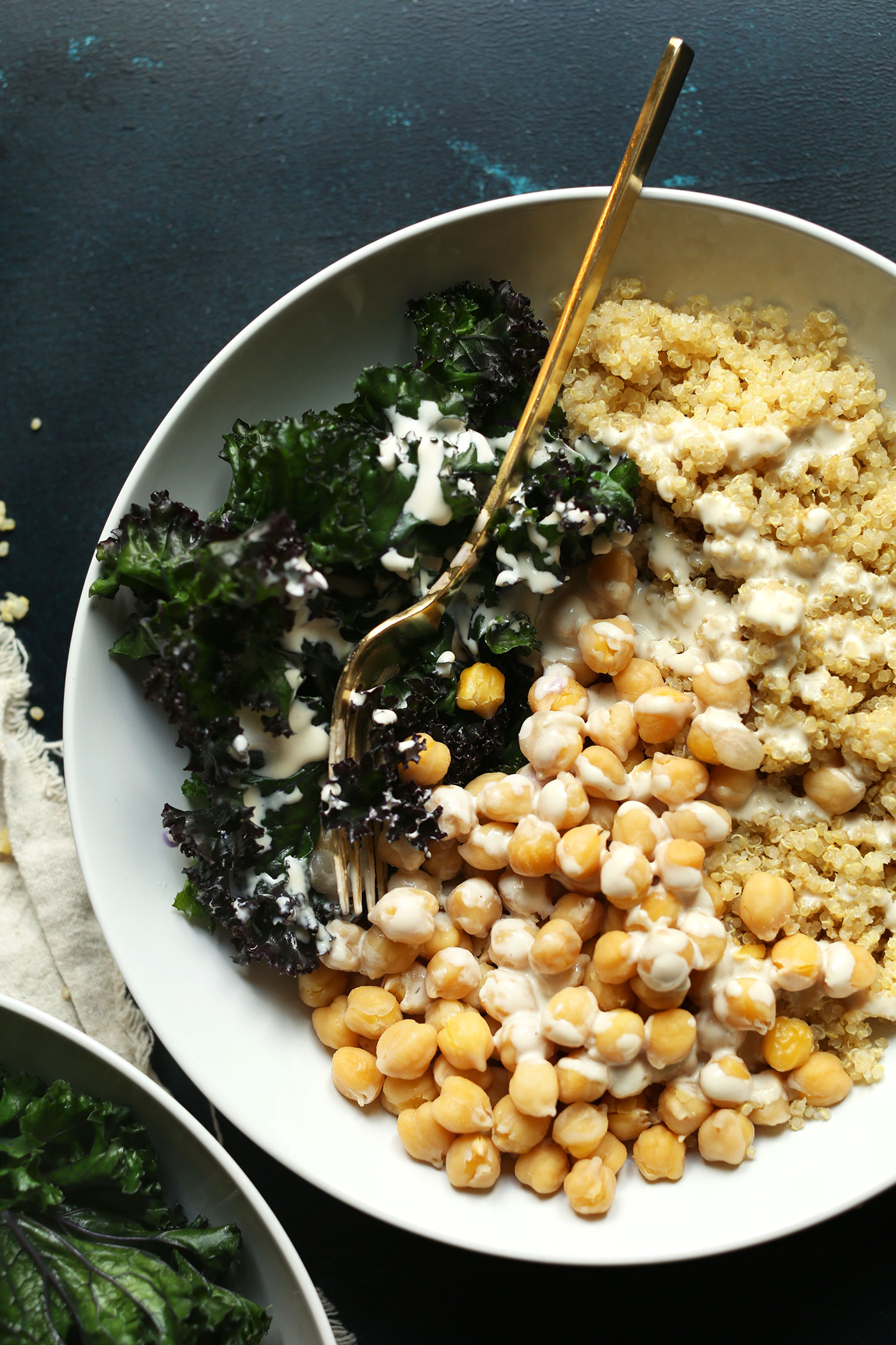 Our Quinoa Chickpea Buddha Bowl recipe ready to be devoured for a quick plant-based dinner