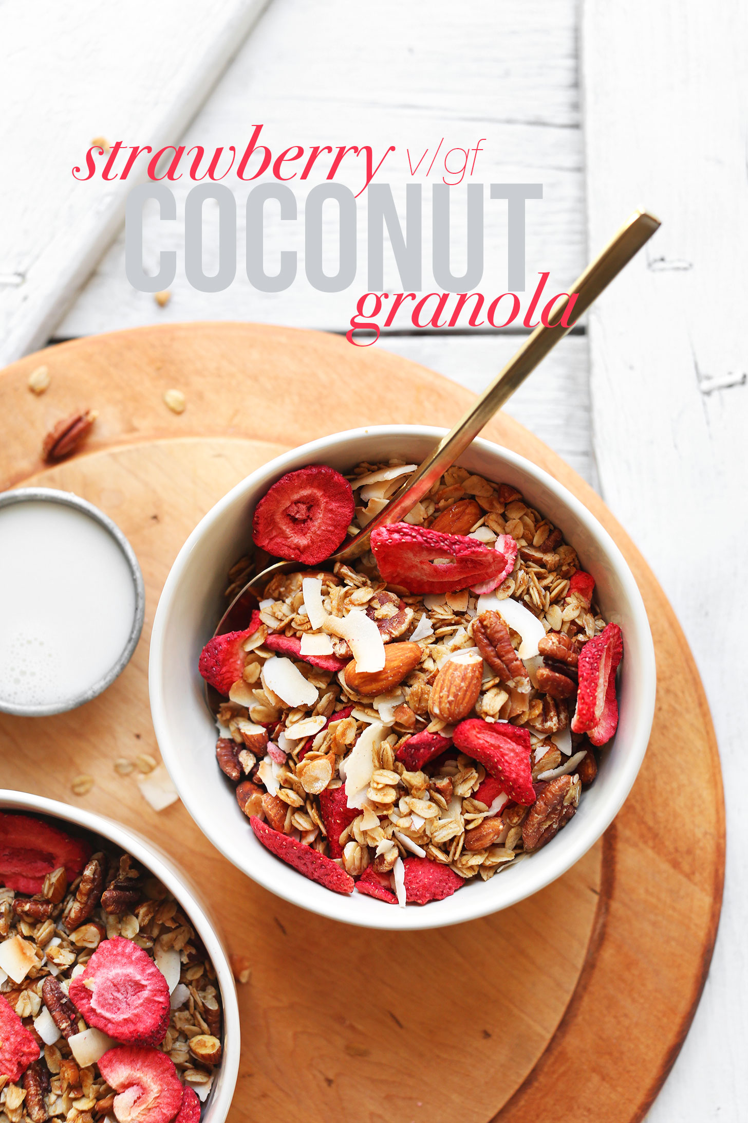Bowls of our gluten-free vegan Coconut Strawberry Granola for breakfast