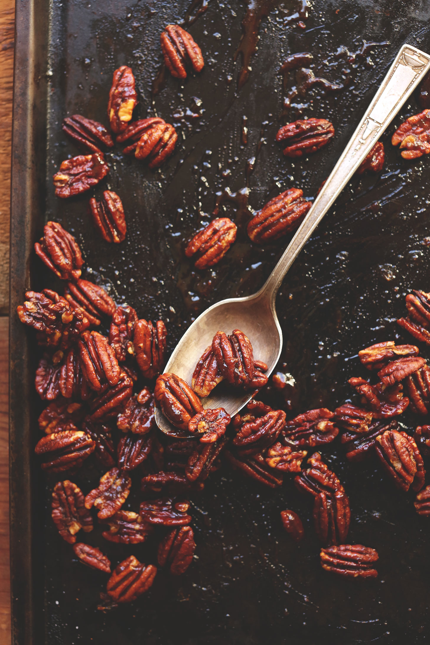 Baking sheet with Toasty Pecans for our Apple Pie Sundaes recipe