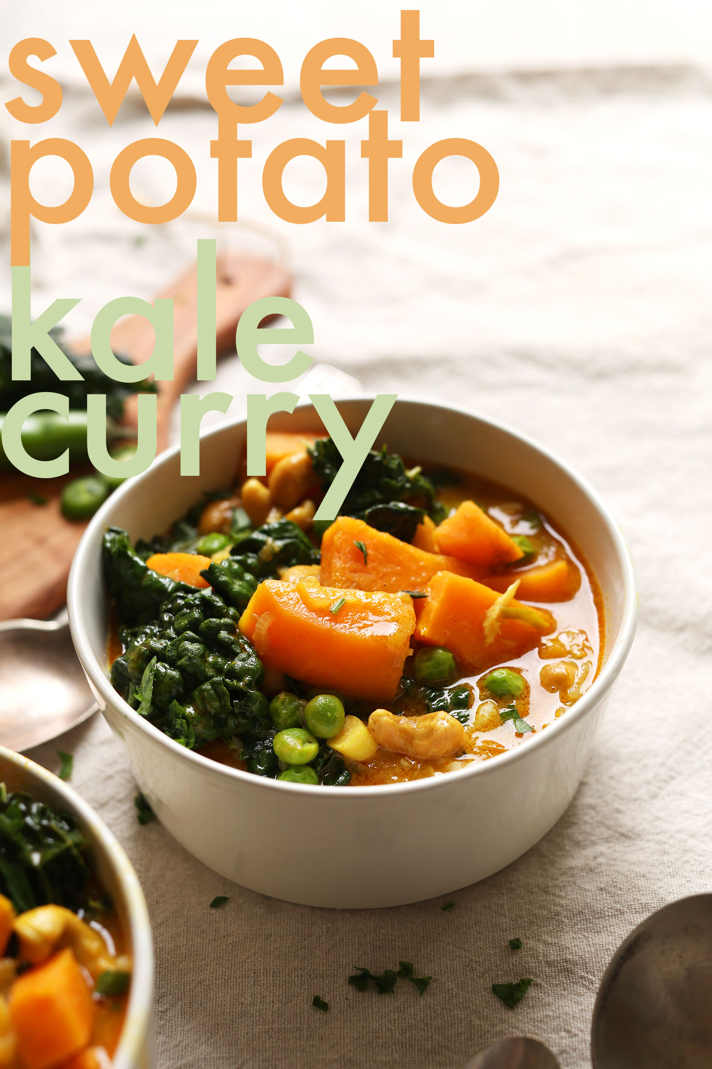 Bowl of our gluten-free Sweet Potato Kale Curry for healthy plant-based meal