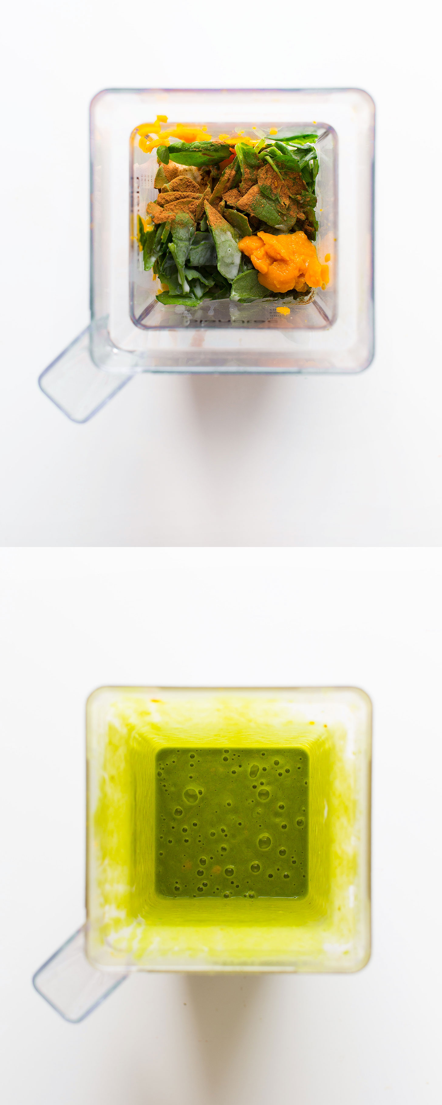 Blender containing our gluten-free vegan Green Pumpkin Pie Smoothie recipe