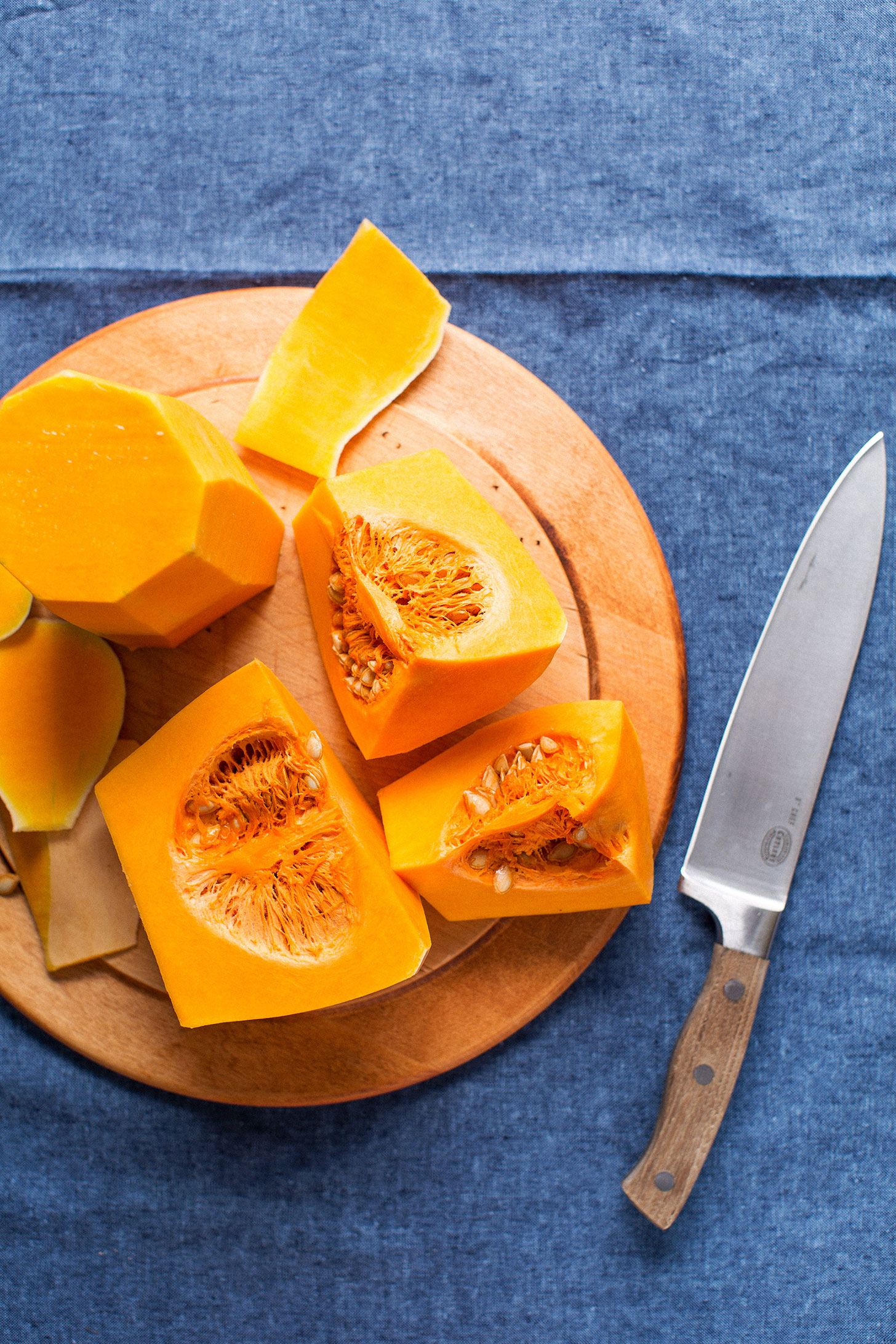 Chopped butternut squash for making a plant-based meal of Butternut Squash and Portobello Tacos