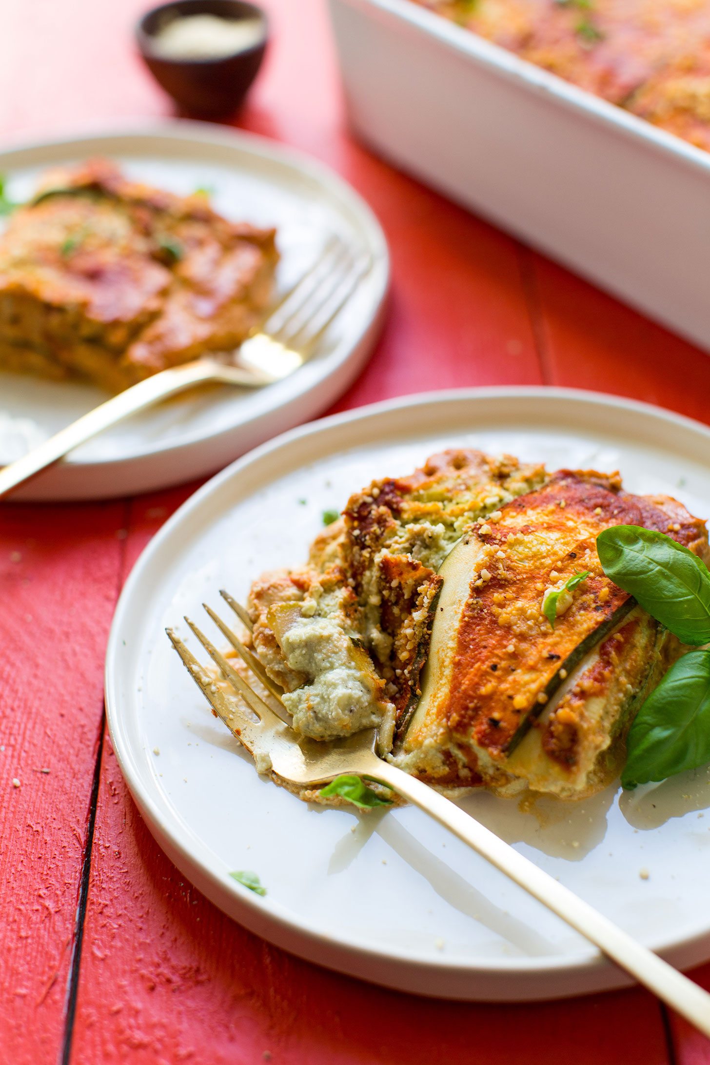 Close-up shot of our protein-rich vegan zucchini lasagna recipe