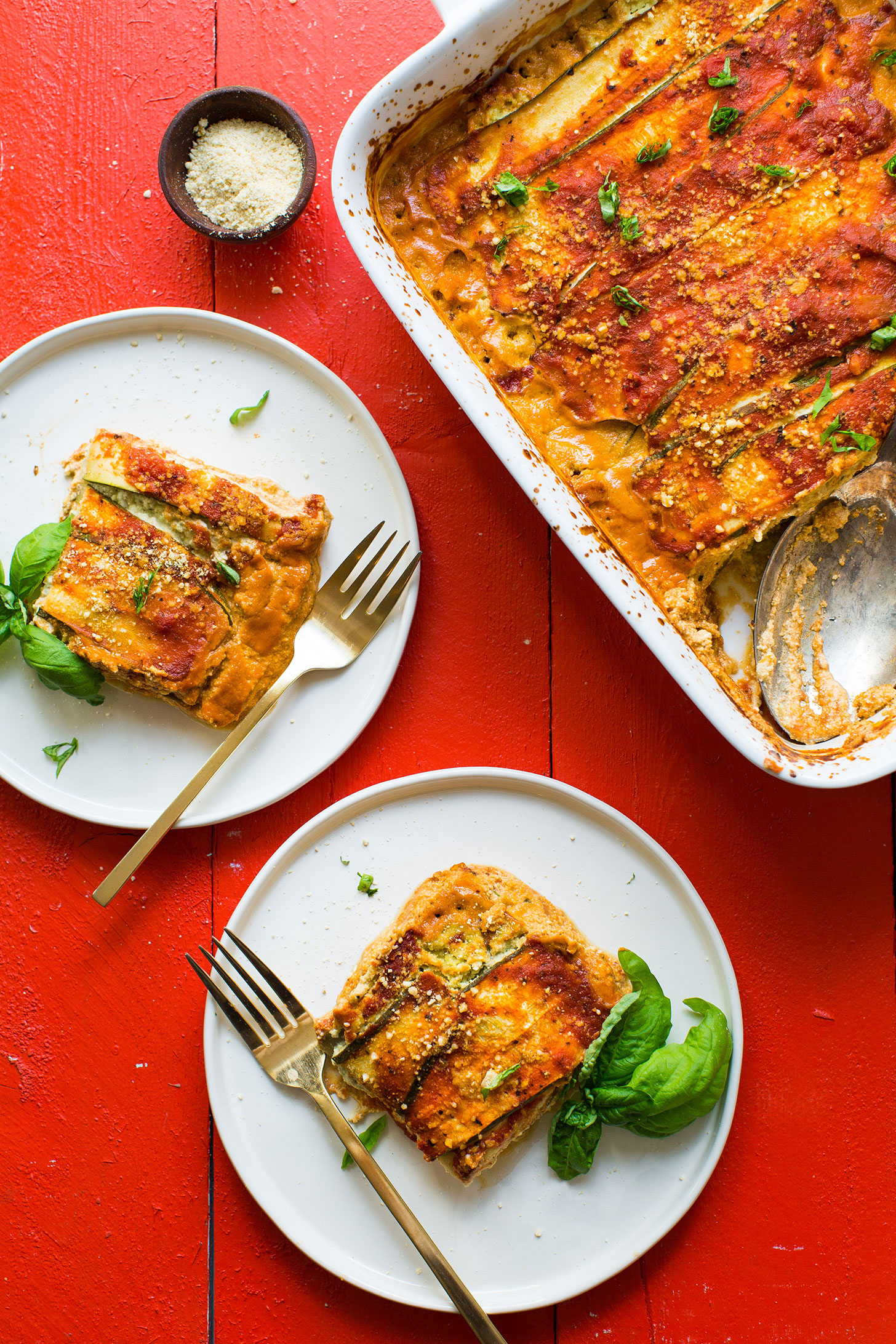 Servings of our zucchini lasagna for a comforting plant-based dinner