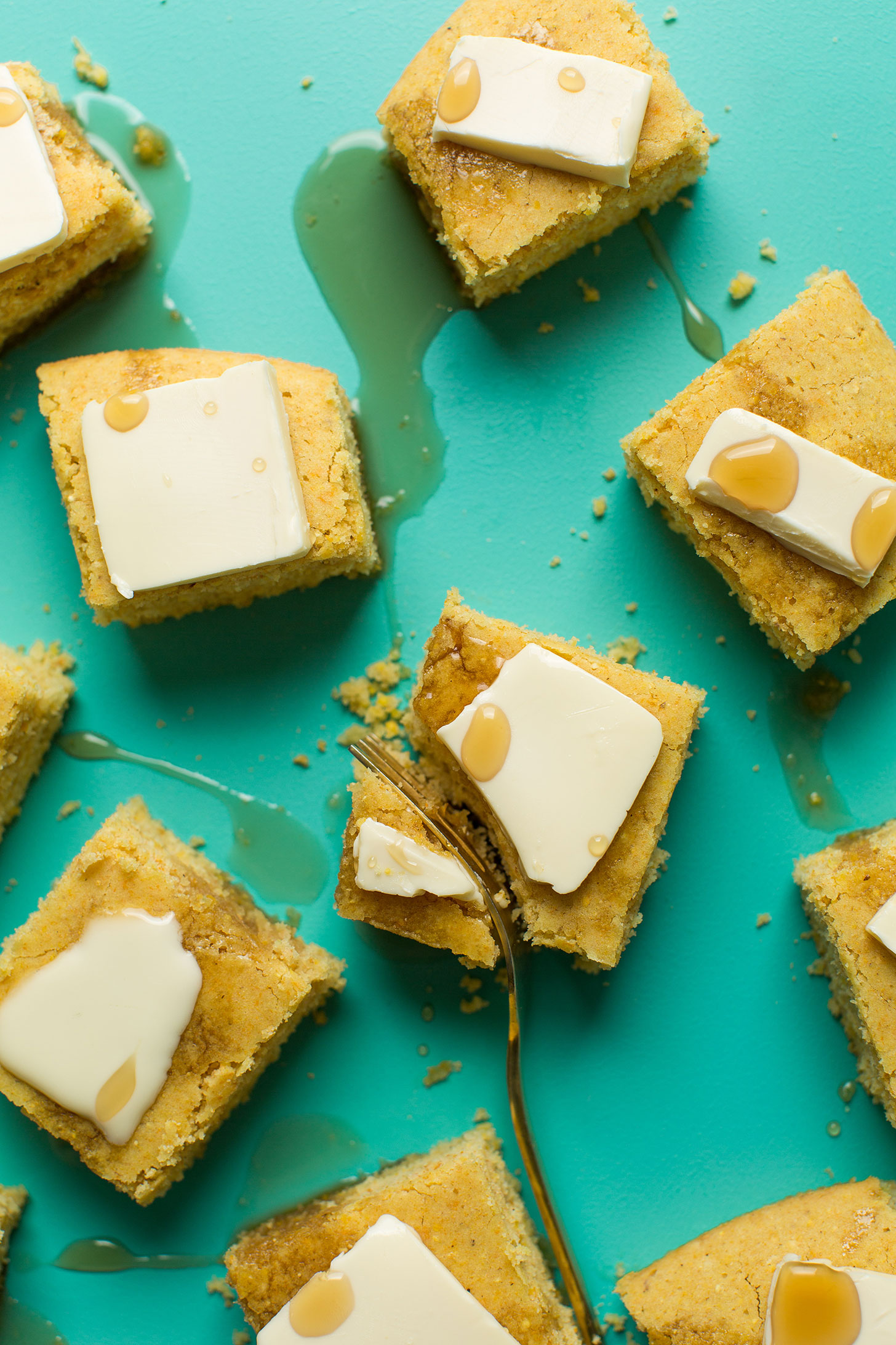 Cutting into a slice of the best vegan gluten-free cornbread