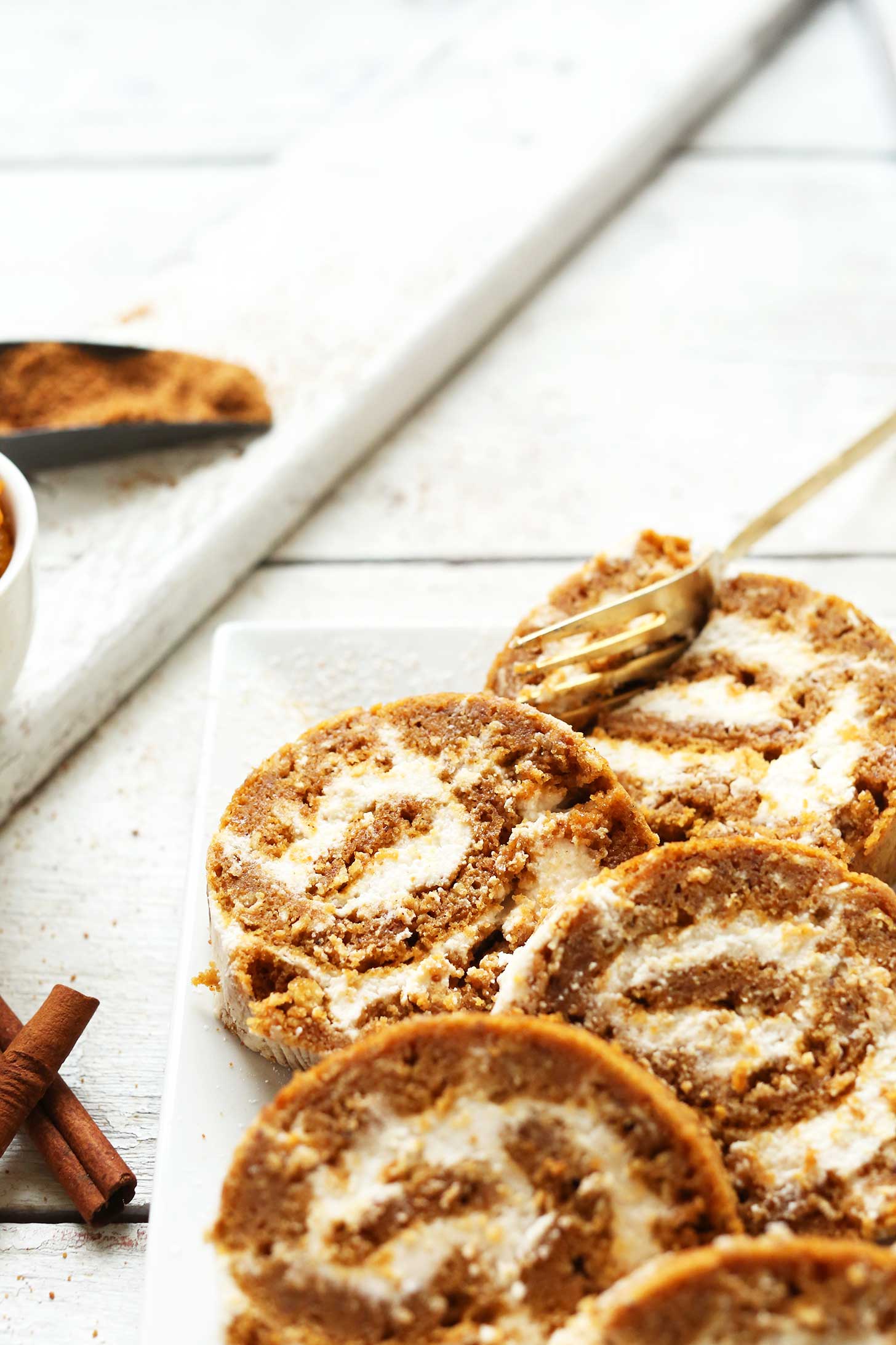 Grabbing a bite of amazing Gluten-Free Pumpkin Roll for the perfect holiday dessert