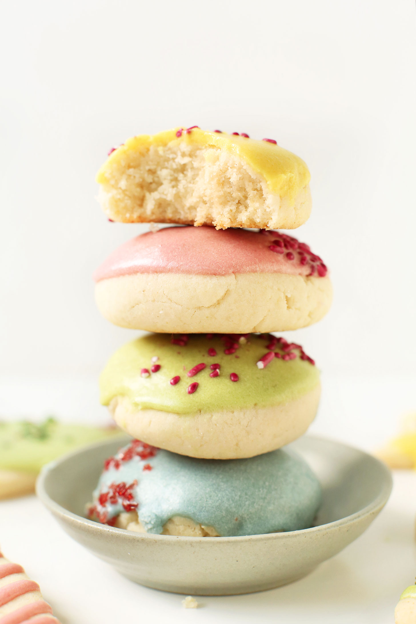 Stack of delicious Vegan Gluten Free Sugar Cookies on a plate
