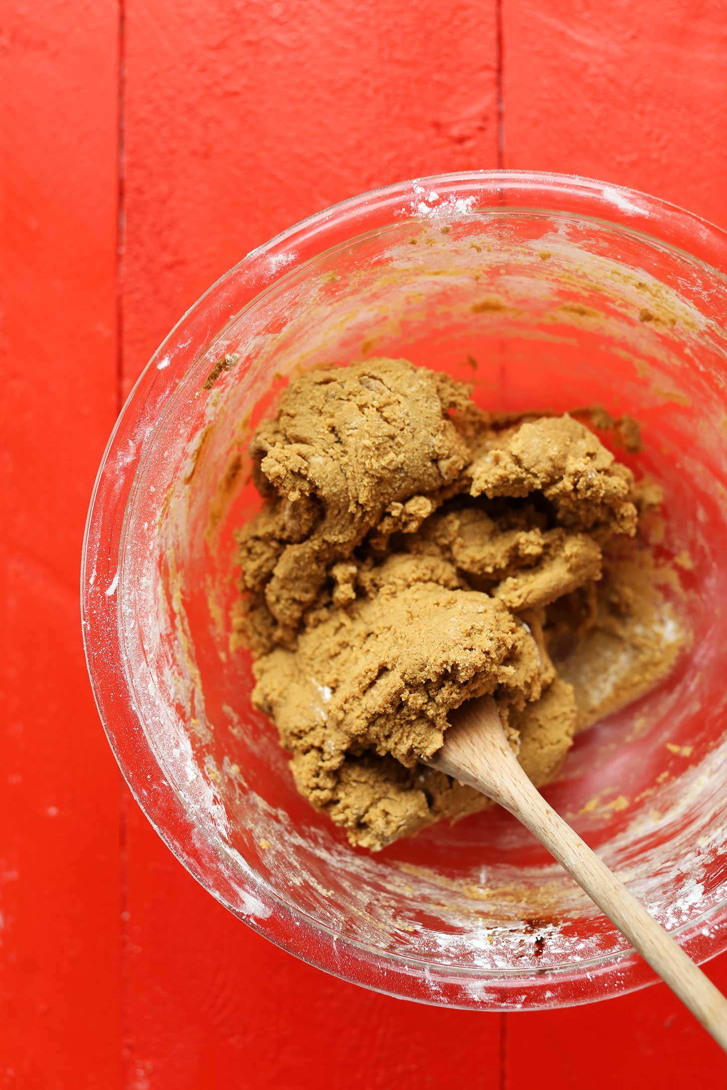 Stirring the dough for gluten-free vegan Ginger Cookies