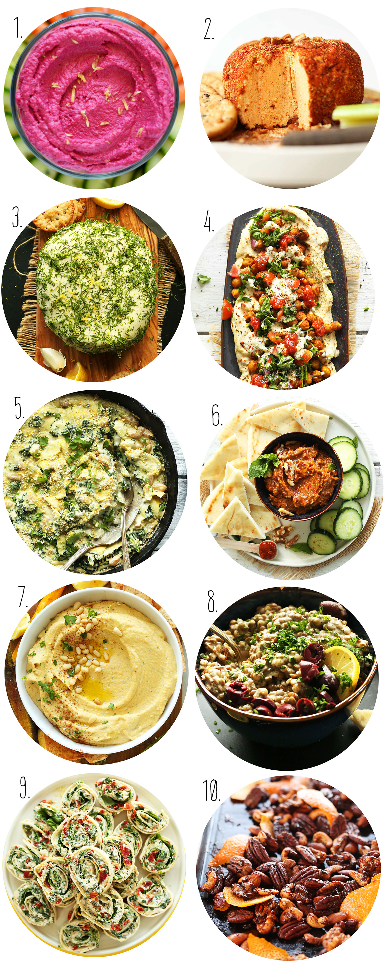 Collection of photos showcasing our Easy Vegan Thanksgiving Appetizer & Snack Recipes