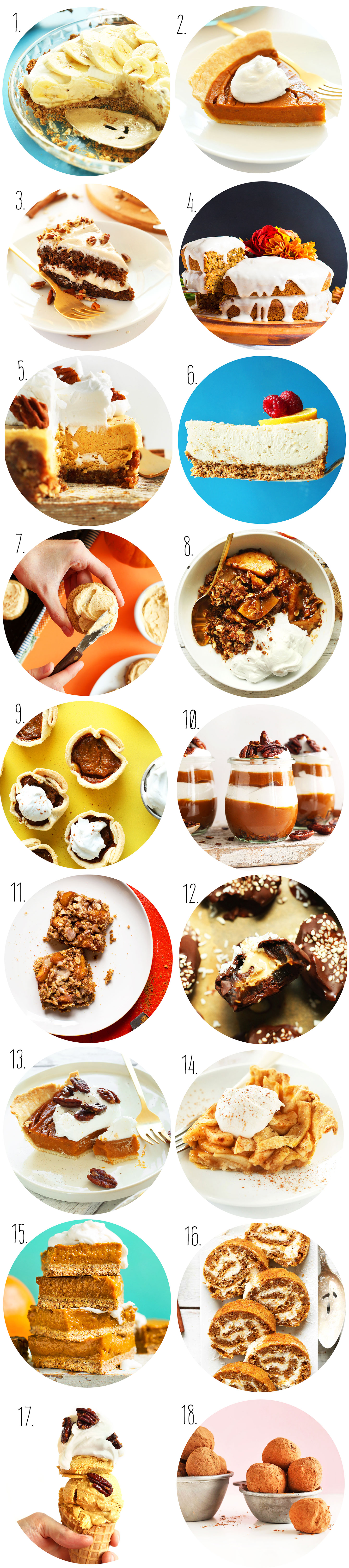 Collection of photos showcasing our Easy Vegan Thanksgiving dessert recipes