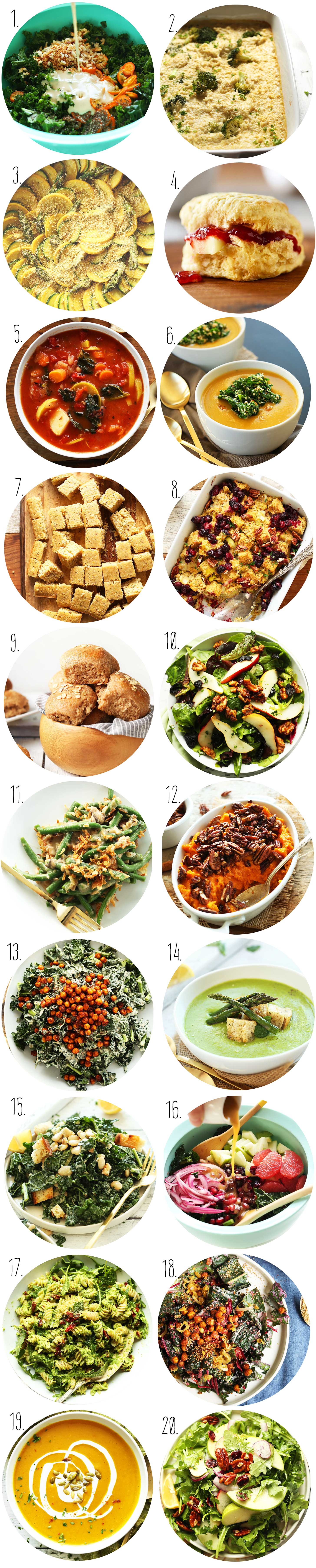 Photo collection showing 20 easy vegan holiday side dish ideas