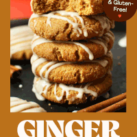 Stack of our 1-bowl vegan gluten-free iced gingerbread cookies