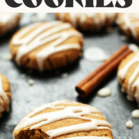 Angled view of a batch of our 1-bowl vegan gluten-free iced ginger cookies