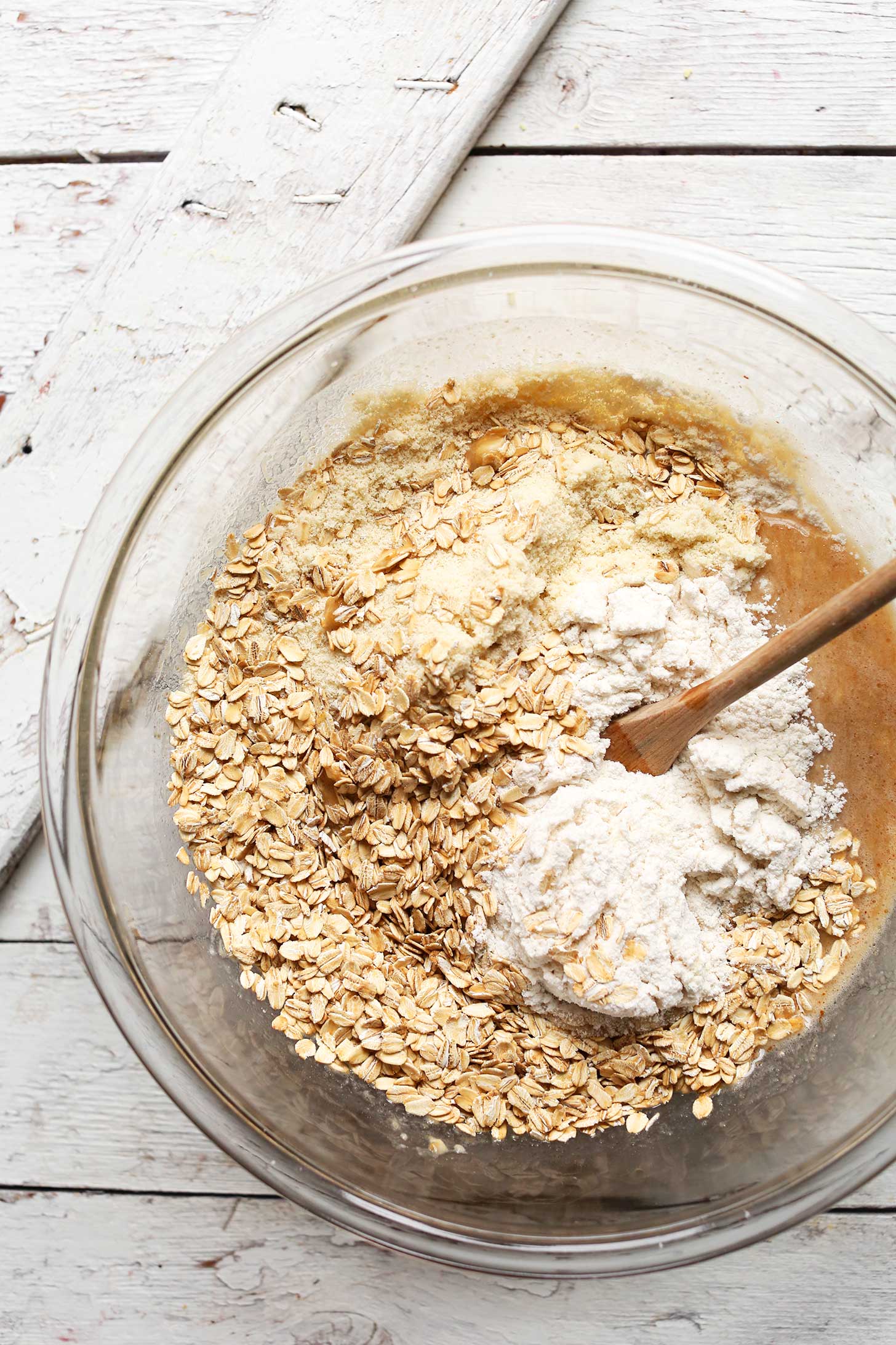 Adding oats and gluten-free flours to our Gluten-Free Banana Nut Muffins recipe