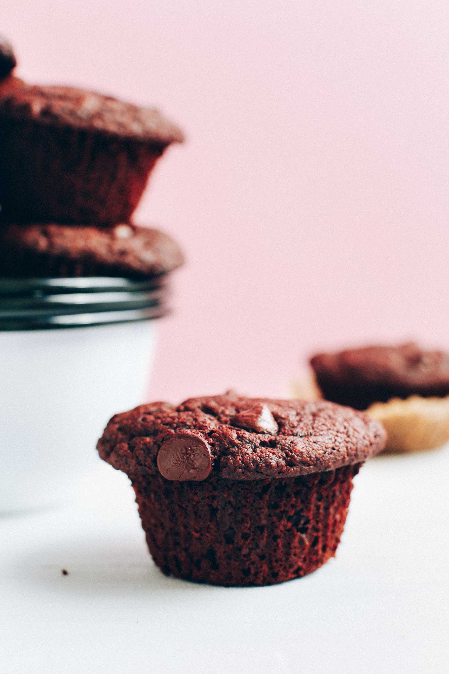 Close up shot of a gluten-free Vegan Chocolate Muffin 