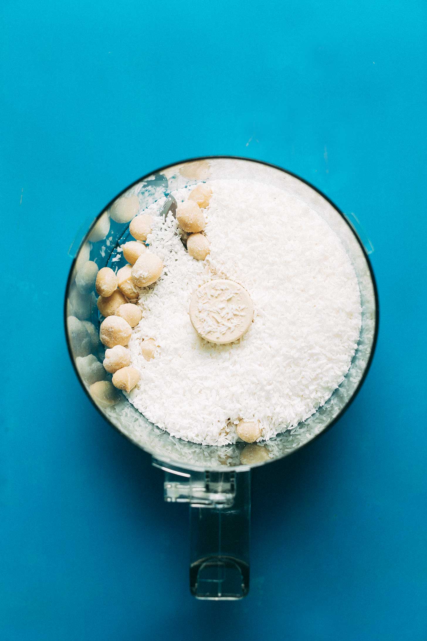Food processor with dry ingredients for gluten-free vegan White Chocolate Truffles