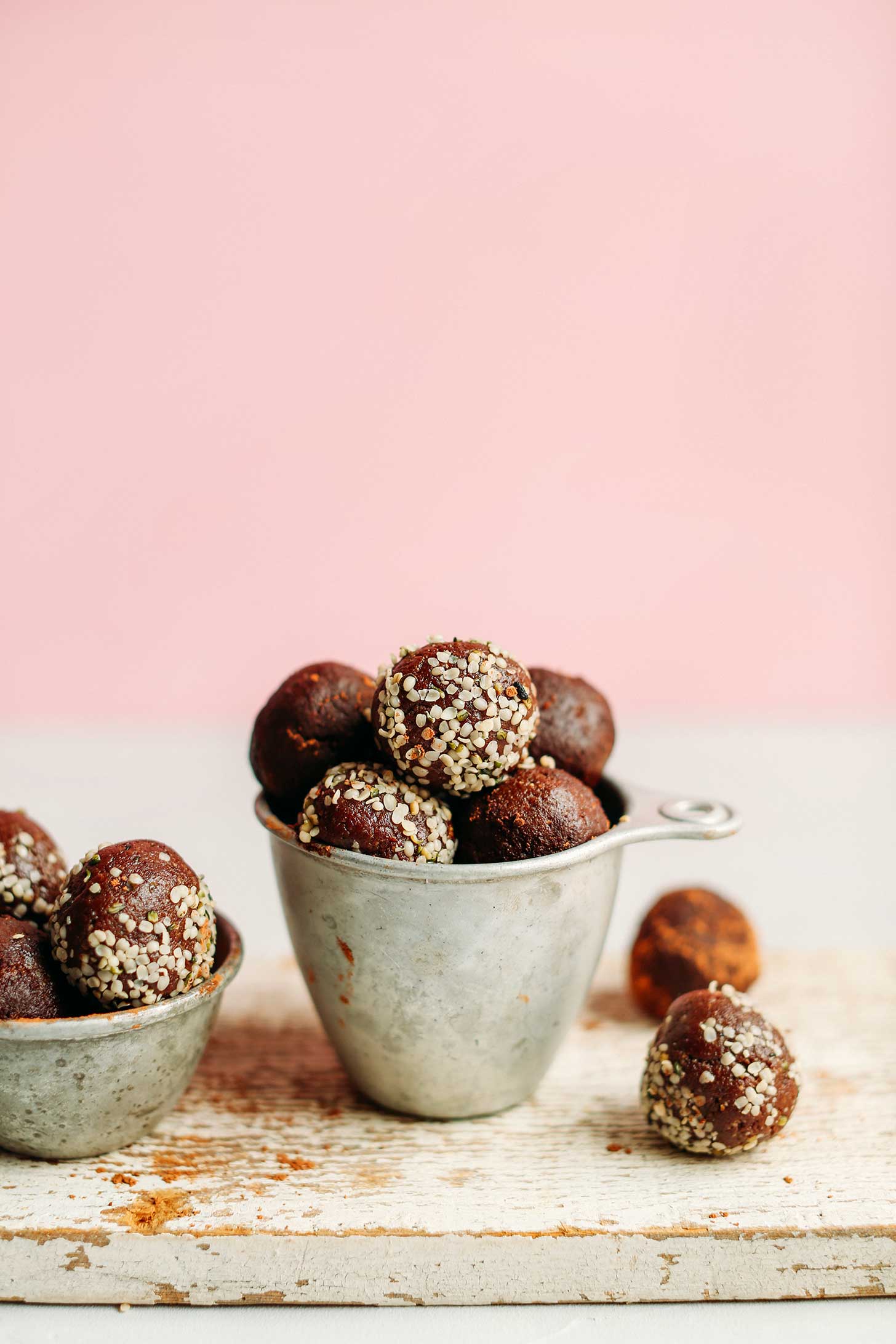 Perfectly rolled balls of Fudgy Dark Chocolate Hemp Energy Bites
