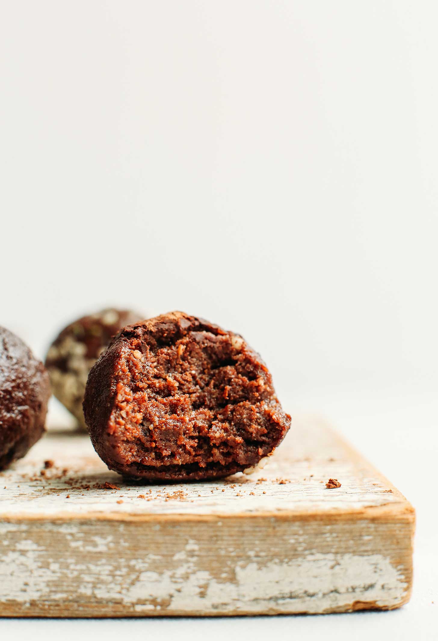 Close up shot showcasing our chewy, fudgy Dark Chocolate Hemp Energy Bites recipe