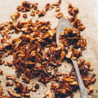 Serving spoon on a tray of homemade Coconut Bacon