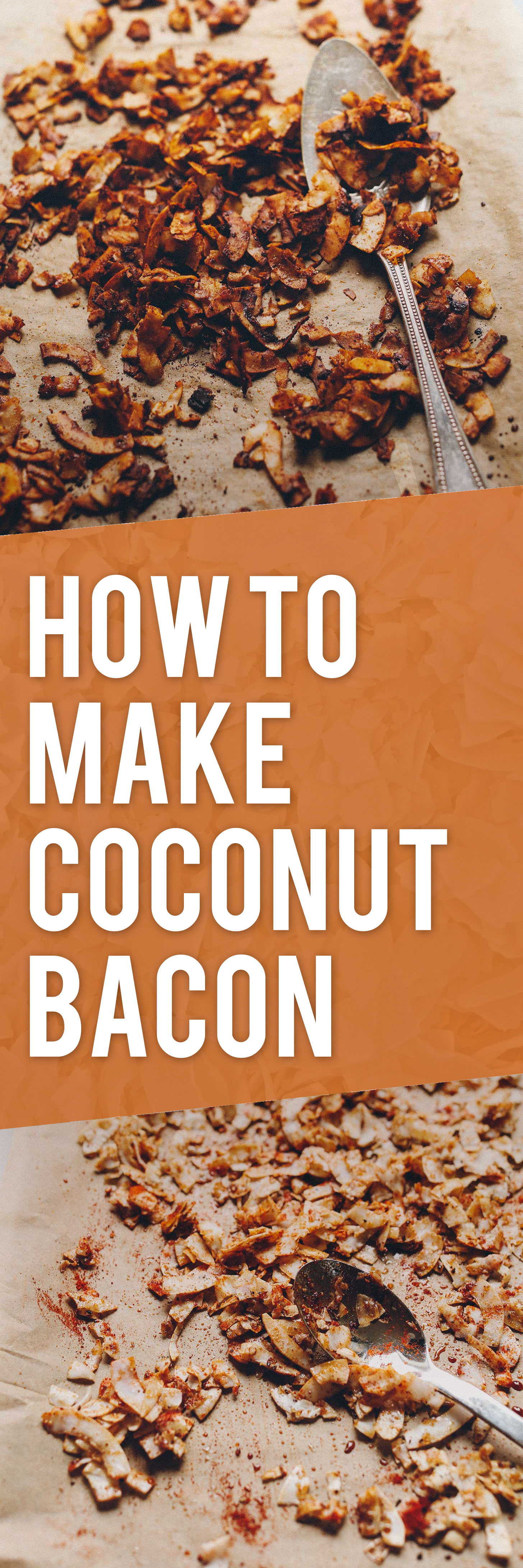 Parchment-lined baking sheets of Vegan Coconut Bacon