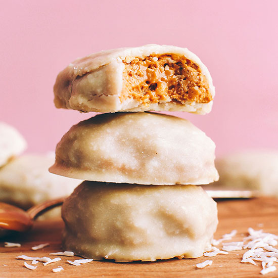 Stack of three Peanut Butter White Chocolate Bites
