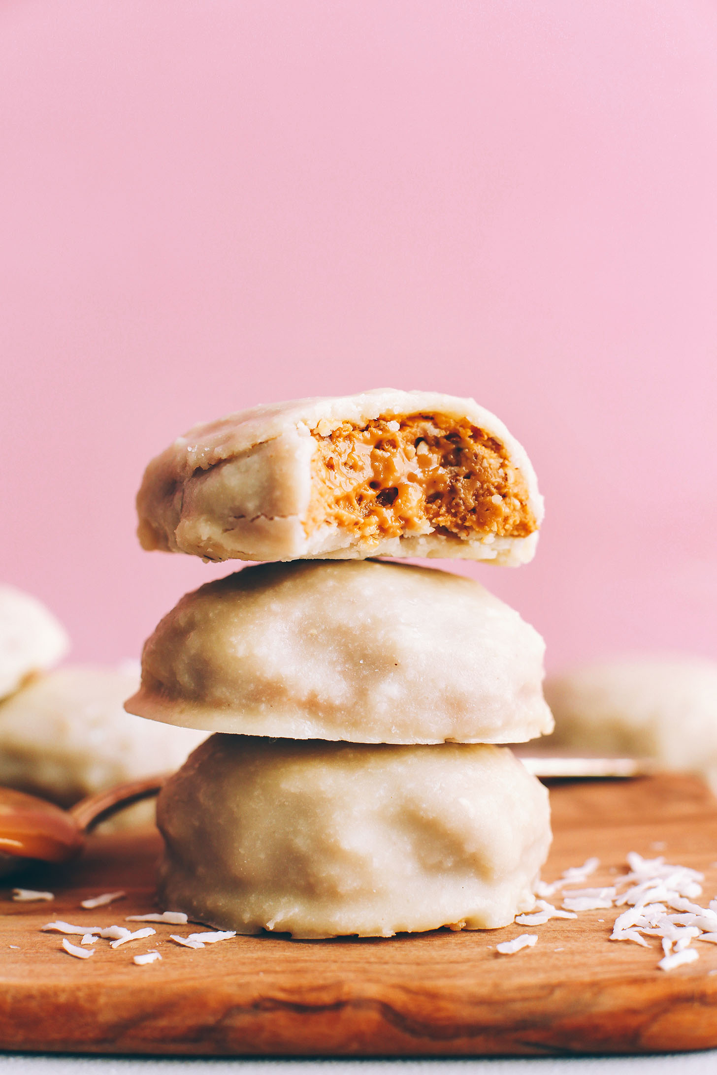 Stacked White Chocolate Peanut Butter Eggs for a gluten-free vegan easter treat