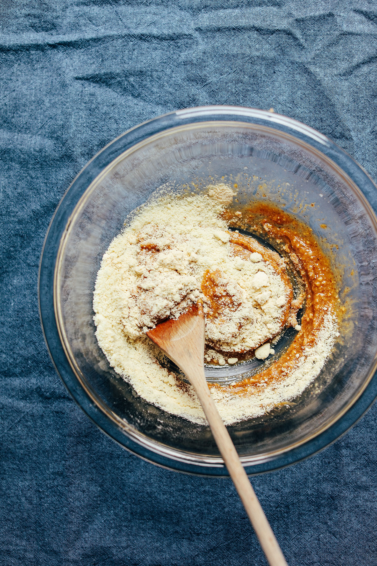 Stirring together ingredients for our gluten-free vegan Almond Butter Chocolate Chip Cookies