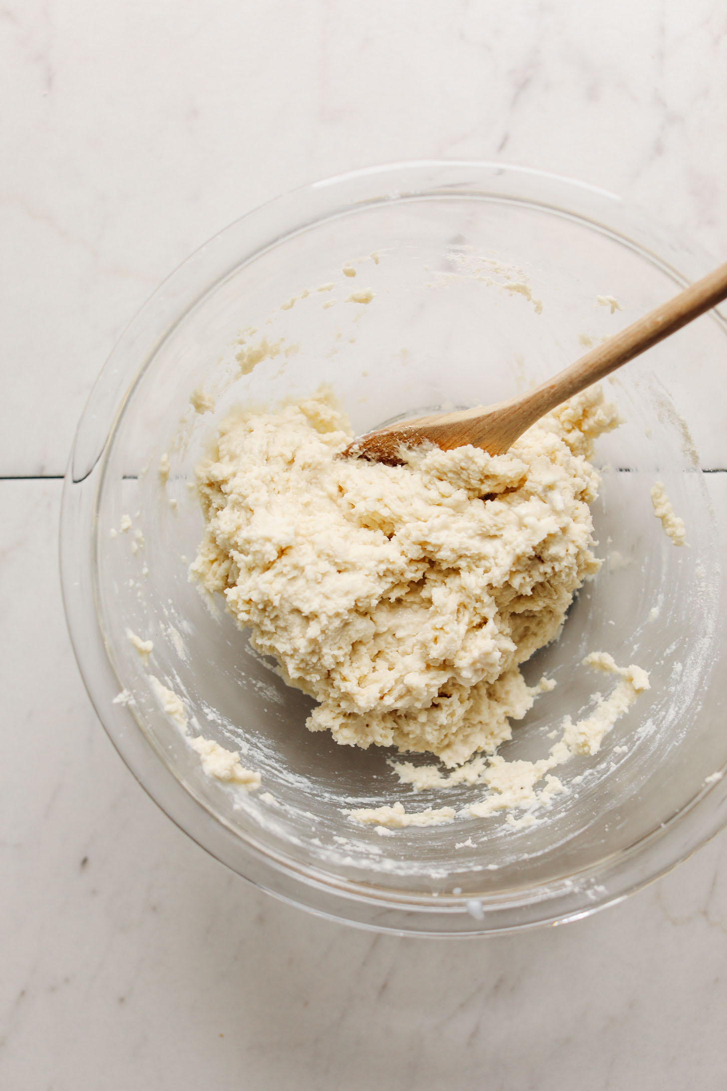 A bowl with the dough for our Vegan GF Strawberry Shortcake recipe