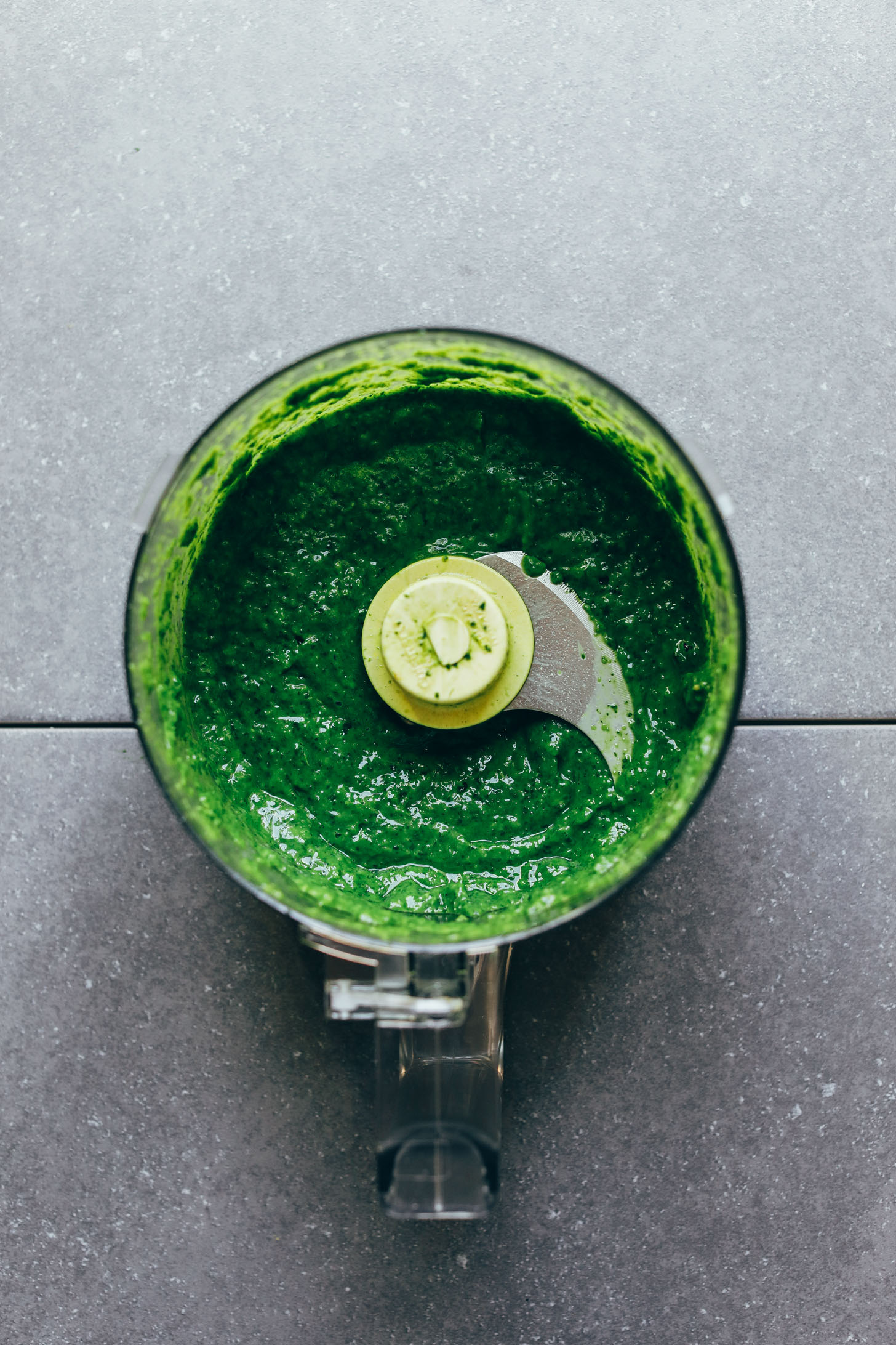 Food processor containing our freshly blended Chimichurri recipe