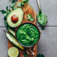 A bowl of our delicious Green Chimichurri recipe that makes the perfect dip or spread