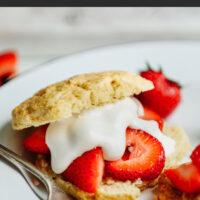 Plate of vegan and gluten-free strawberry shortcake