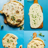 Photos of the process of making our easy vegan naan recipe