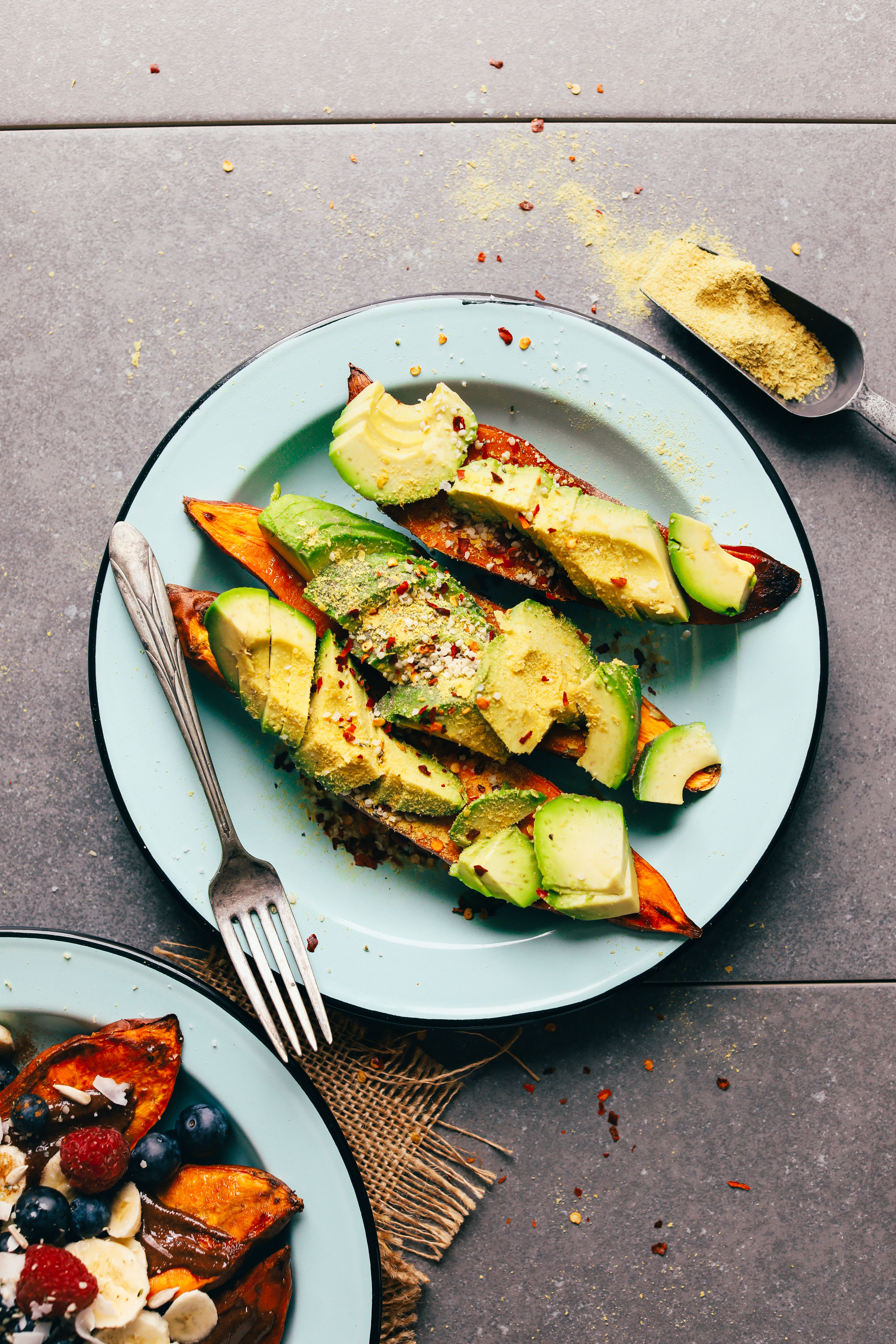 HEALTHY Baked Sweet Potatoes 2 Ways! Savory and sweet in just 30 minutes! #vegan #glutenfree #sweetpotato #healthy #minimalistbaker