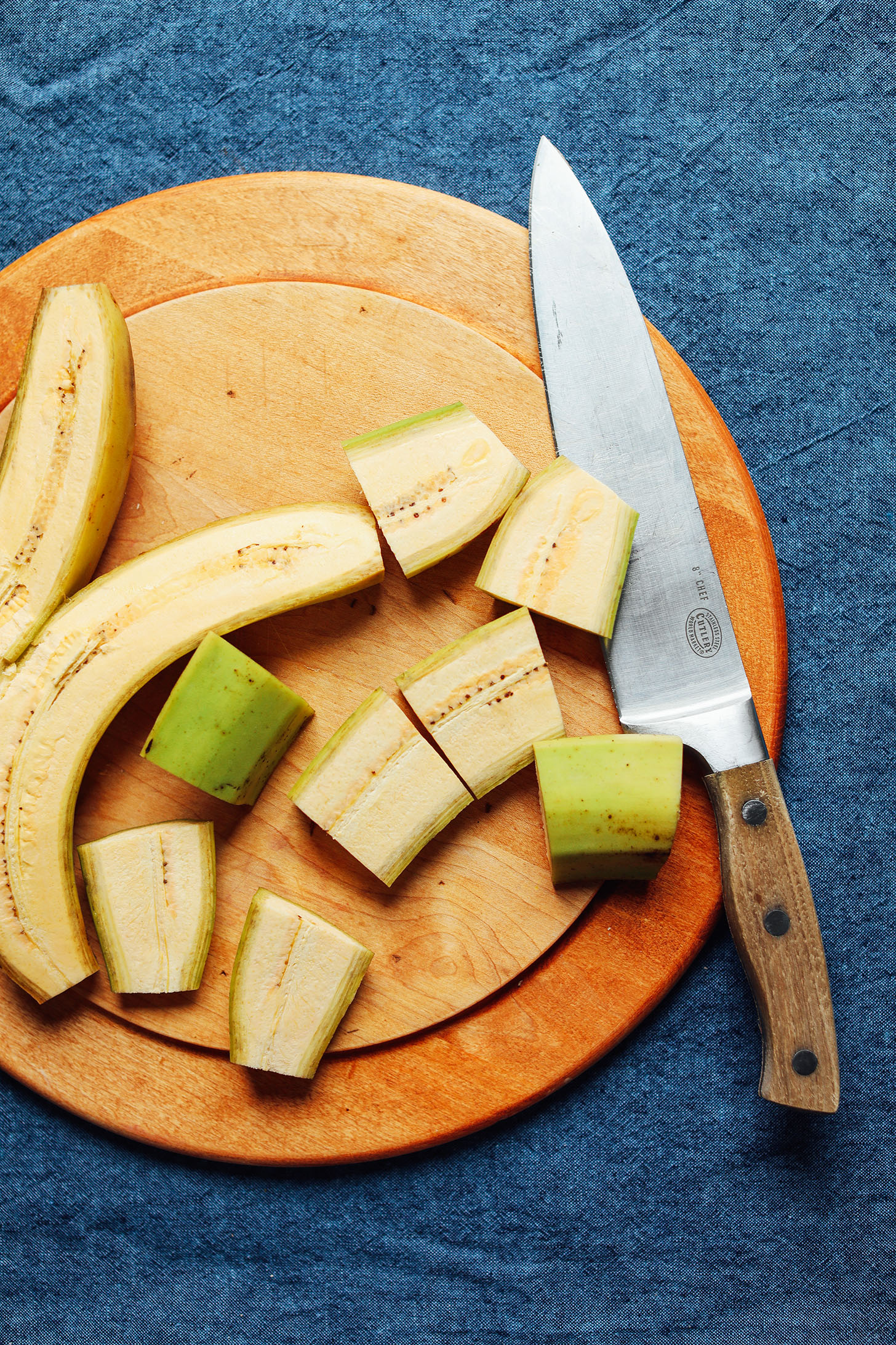 Chopped green plantains ready to be made into plantain tortillas for grain-free tacos