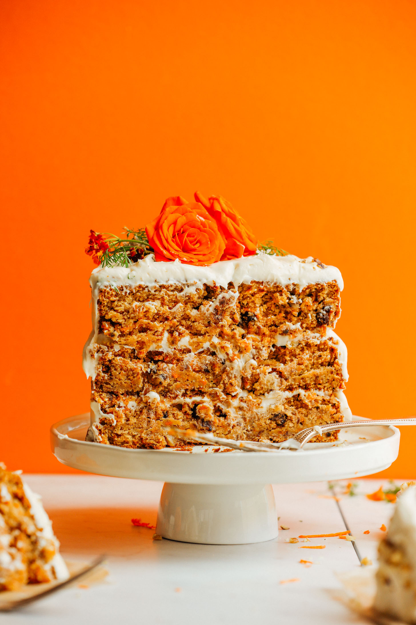 Inside view of Vegan Gluten-Free Carrot Cake on a cake stand