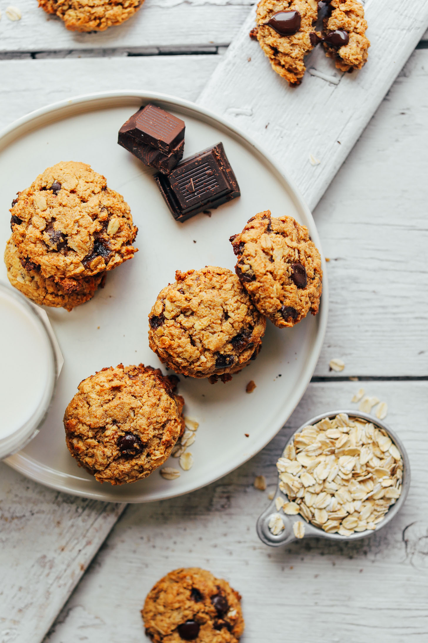 Plate of Healthy Gluten-Free Vegan Oatmeal Chocolate Chip Cookies