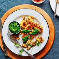 DELICIOUS Shawarma Roasted Cauliflower STEAK! 30 minutes, BIG flavor, served with Chutney! #vegan #glutenfree #cauliflower #recipe #plantbased #minimalistbaker