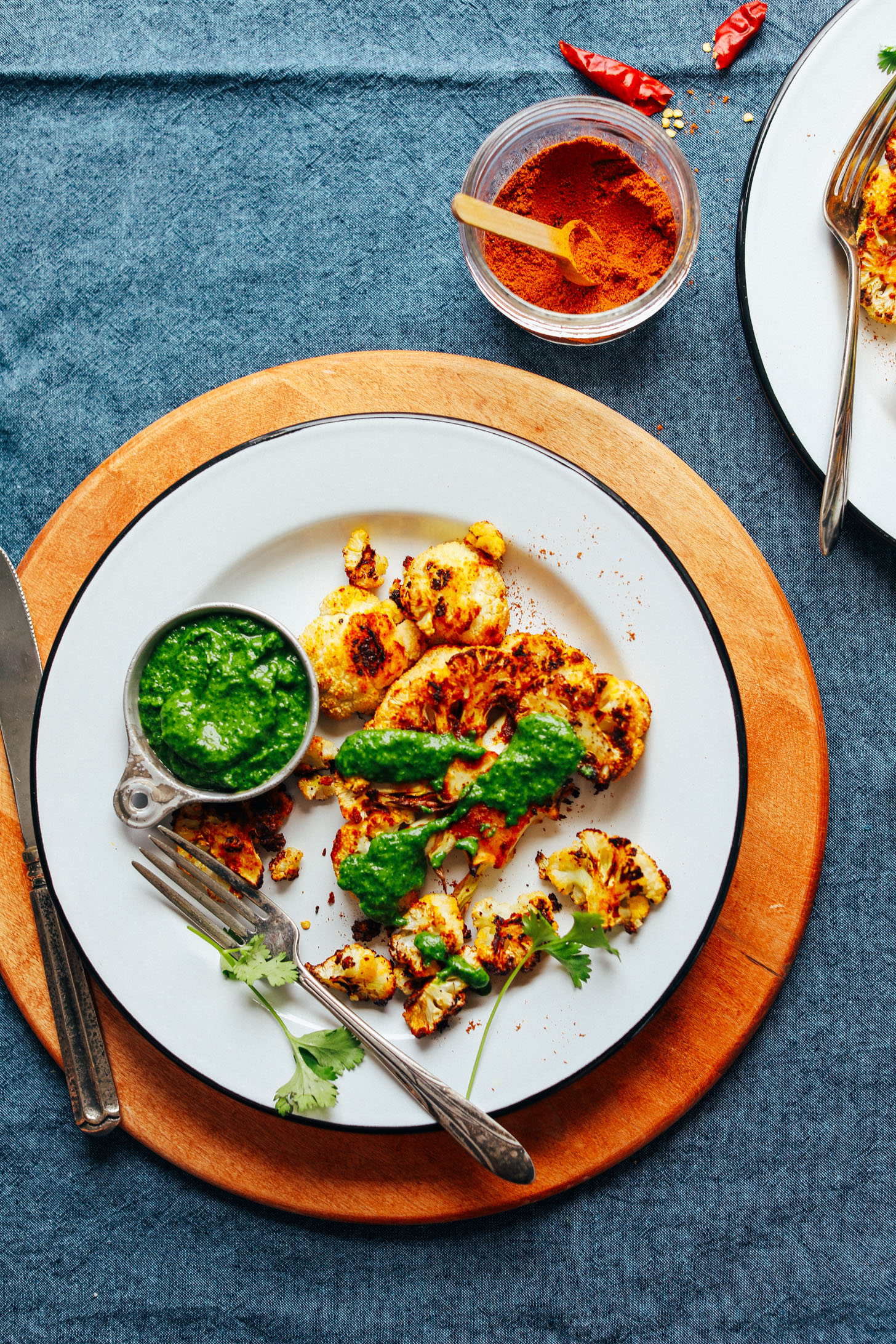 DELICIOUS Shawarma Roasted Cauliflower STEAK! 30 minutes, BIG flavor, served with Chutney! #vegan #glutenfree #cauliflower #recipe #plantbased #minimalistbaker