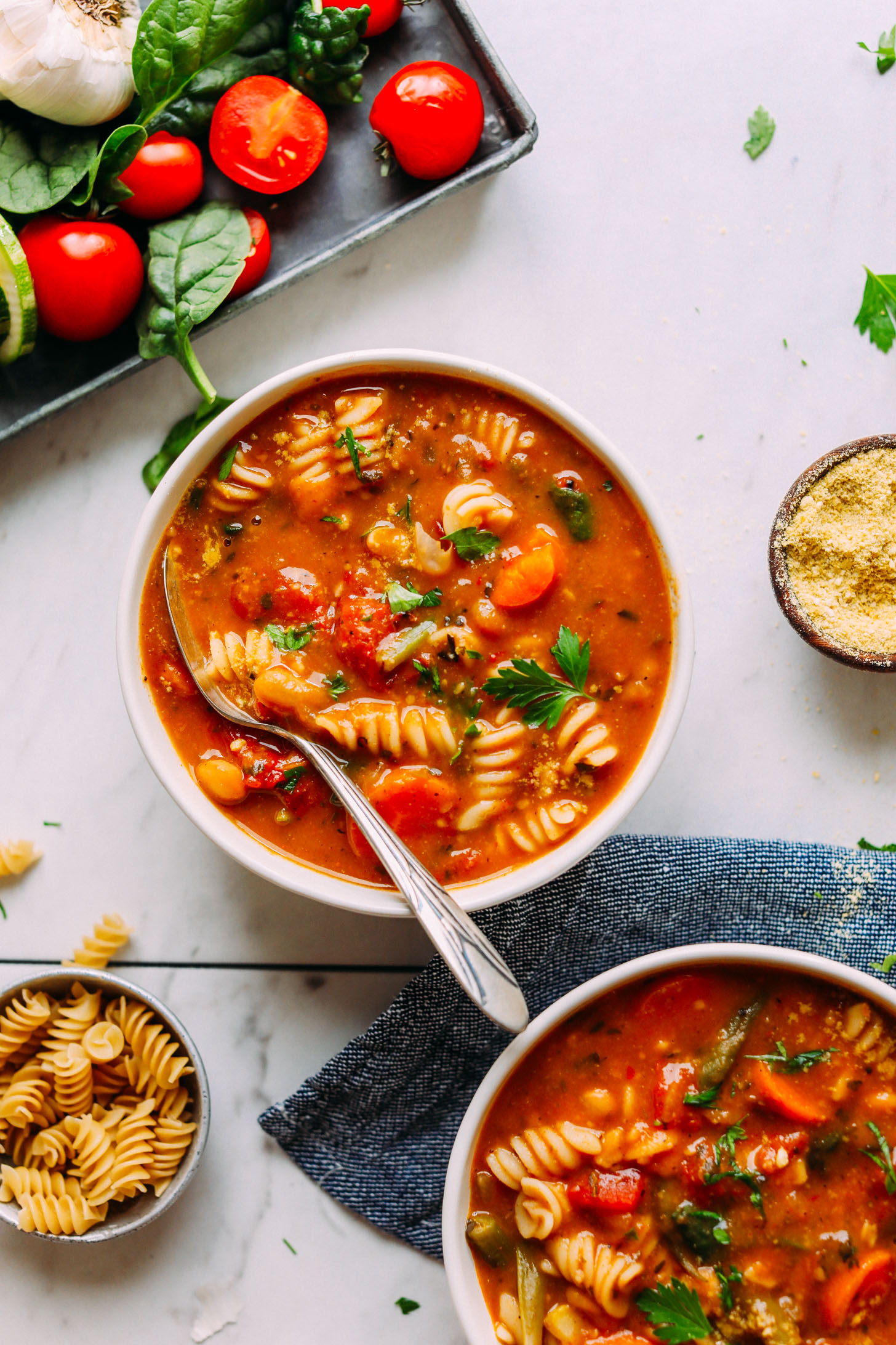 Bowl of 1-Pot Minestrone for a delicious and healthy plant-based dinner