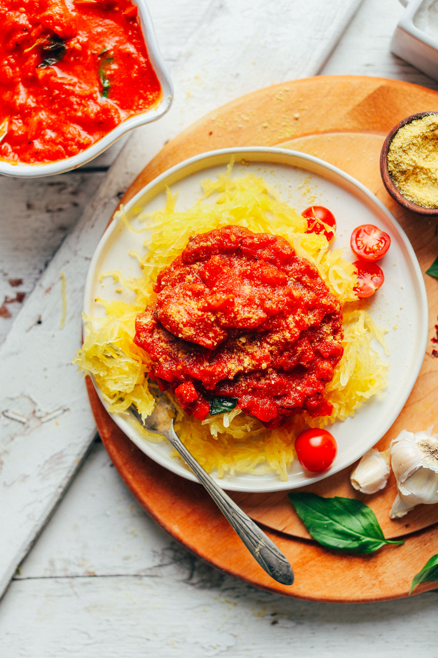 EASY 1-Pot Marinara Sauce served over spaghetti squash noodles
