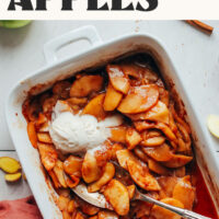 Baking dish of our Easy Cinnamon Baked Apples recipe with text above that says so simple and 1-bowl