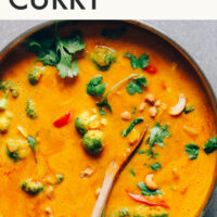 Overhead shot of a pan of 1-Pot Vegan Pumpkin Yellow Curry